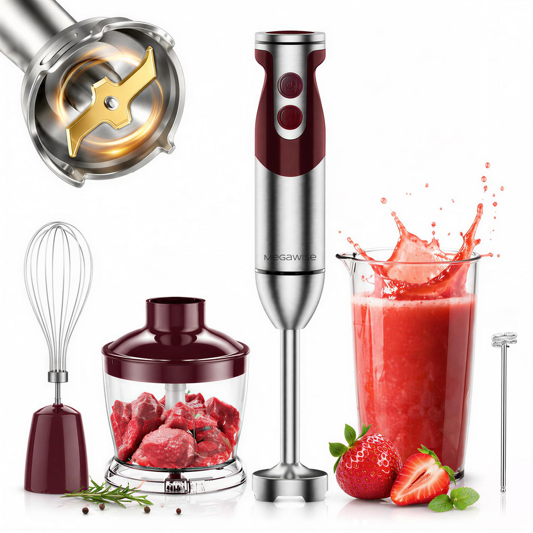 MegaWise Pro Titanverstärkter 5-in-1-Stabmixer, leistungsstarke 400 W mit 80% schärferen Klingen, ka