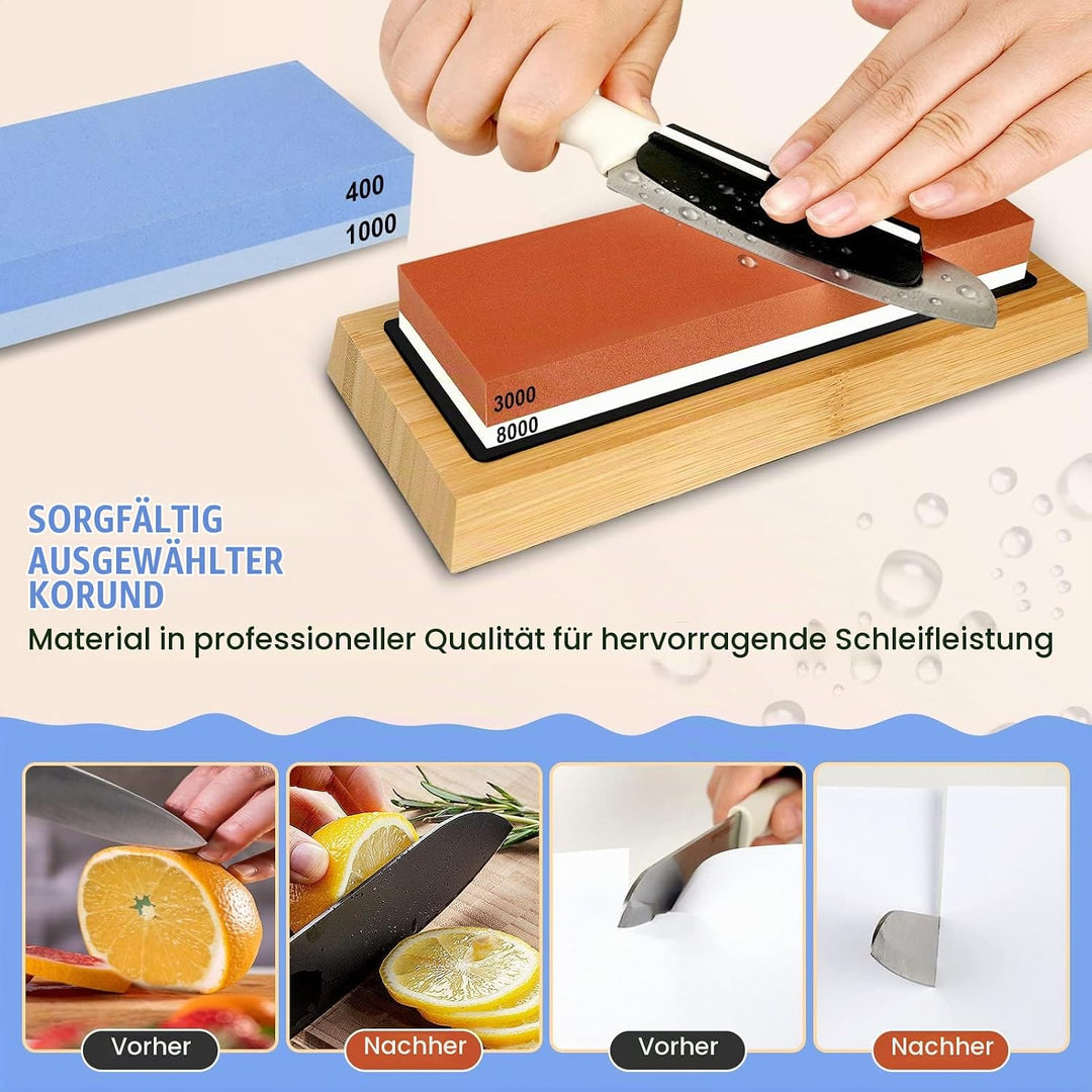 RISEMART Abziehsteine Schleifstein Set für Messer, Professionell Wetzstein Körnung 400/1000 3000/800