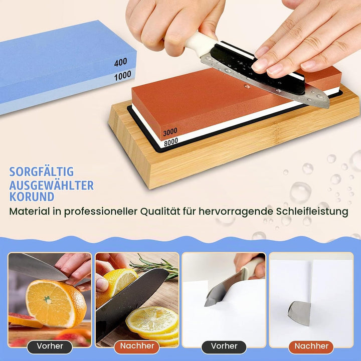 RISEMART Abziehsteine Schleifstein Set für Messer, Professionell Wetzstein Körnung 400/1000 3000/800