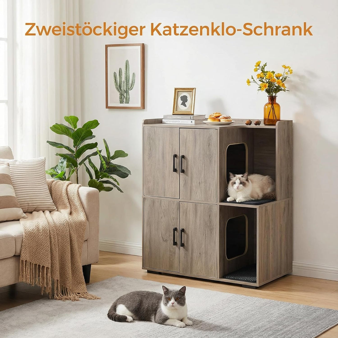 Katzenklo Schrank für 2 Katzen, Katzentoilette Schrank Zweistöckiger, Katzenklo Haus, Katzenhöhle Ho