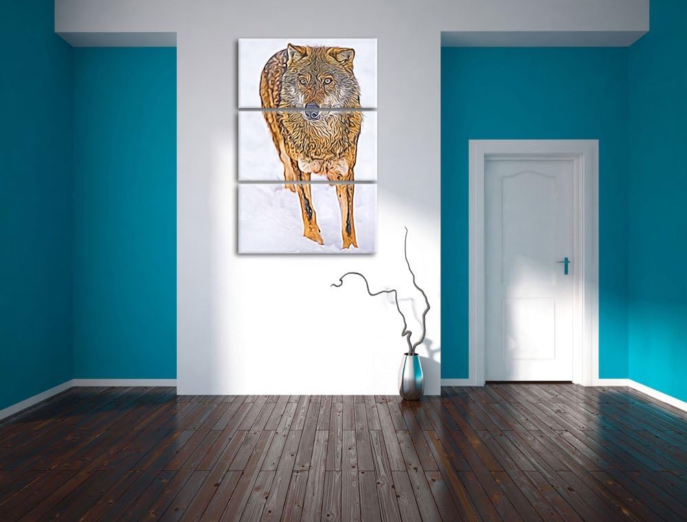 Wolf in Schneelandschaft Spezial 3-Teiler Leinwandbild 120x80 Bild auf Leinwand, XXL riesige Bilder