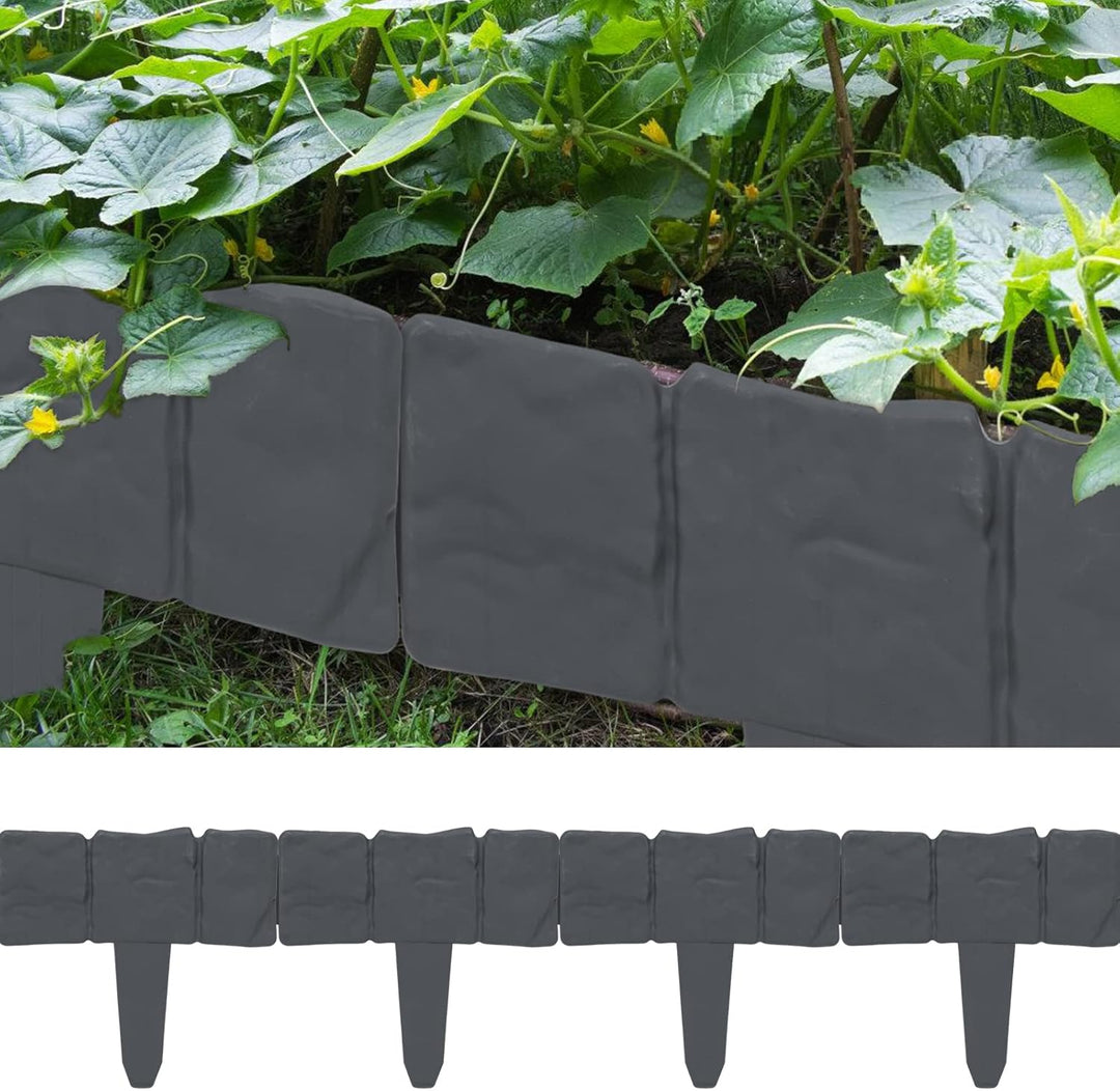 Fiqops Rasenkante Kunststoff 10M Anthrazit 40 Stücke Beeteinfassung Steinoptik Garden Border aus Pol