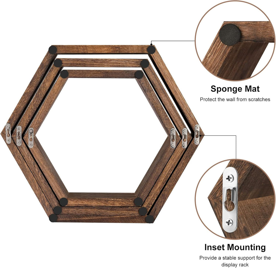 Sechseckige schwebende Regale 6er Set Bauernhaus Waben Wandaufbewahrung Regal Holz Display Sechsecki