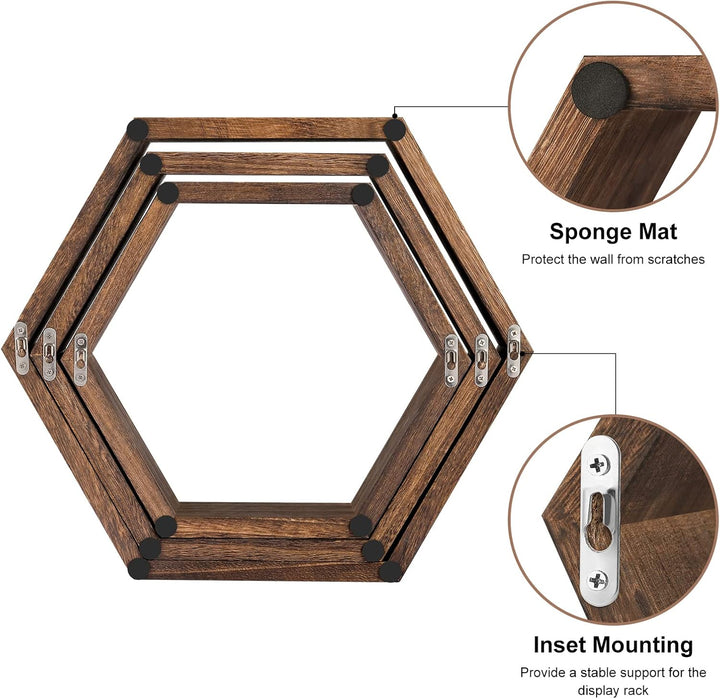 Sechseckige schwebende Regale 6er Set Bauernhaus Waben Wandaufbewahrung Regal Holz Display Sechsecki