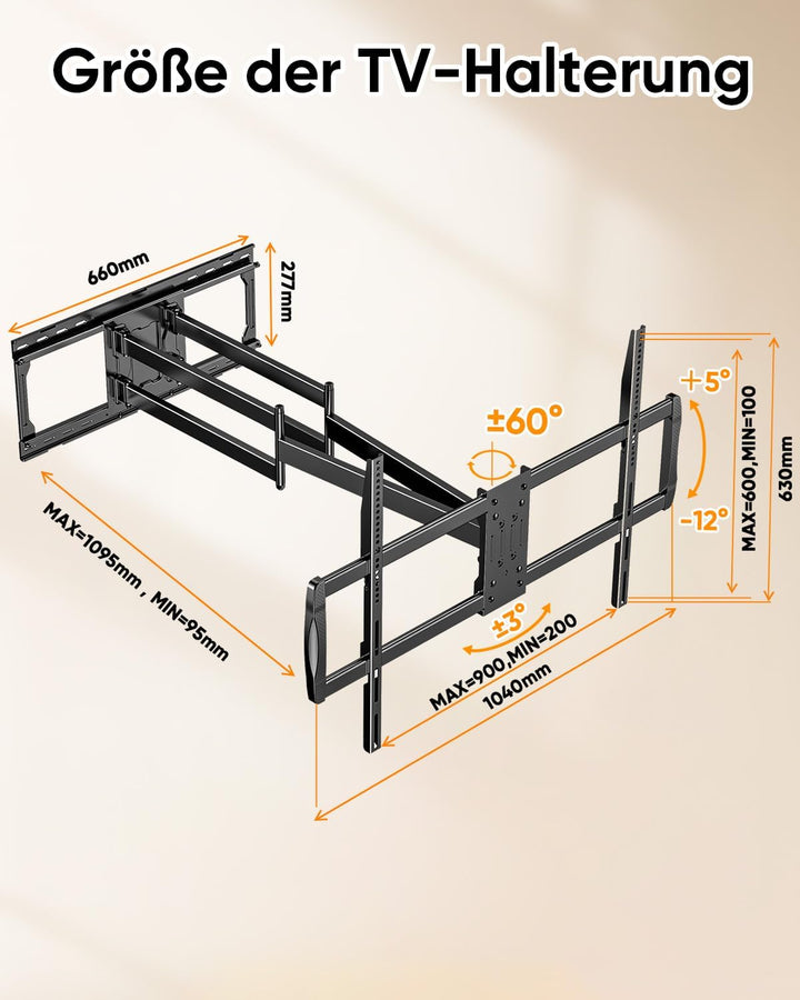 Heavy Duty XXL TV Wandhalterung mit 1095 mm Extra Langem Gelenkarm, für Extra Grosse 60-120 Zoll Fer