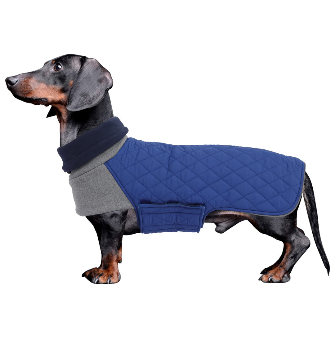 Geyecete Hundemantel Dackel, Dackel Wintermantel, Warmer Quilten Dackelmantel mit Geschirr Loch,Wind