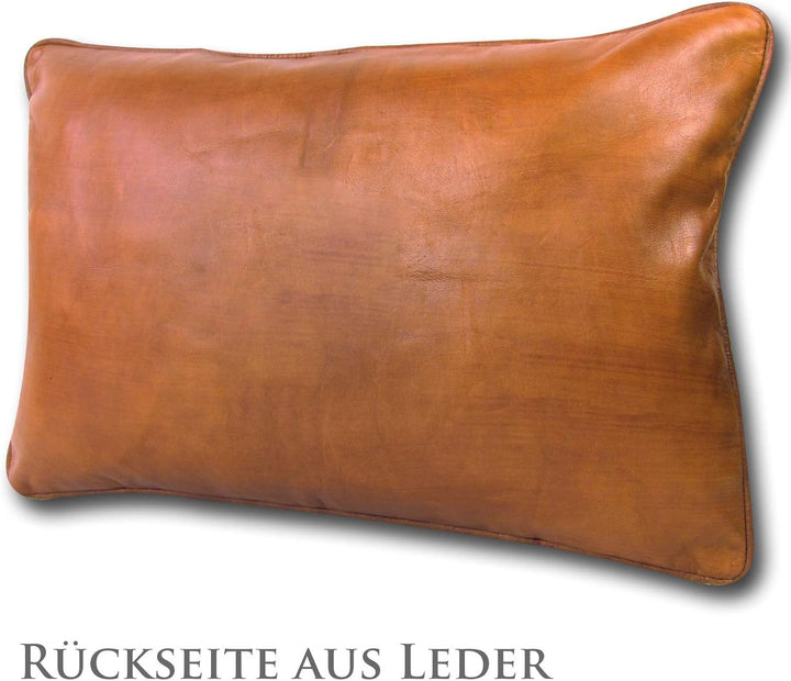 ALMADIH Lederkissen XL mit Füllung cognac 50x35 cm 100% traditionelle Handarbeit echtes Leder - Sofa