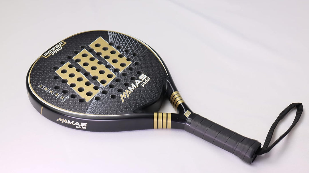 MAS Padel Power Pro Padelschläger, Gold/Schwarz, Unisex, Erwachsene, 100% Carbonbeschichtung, raue O