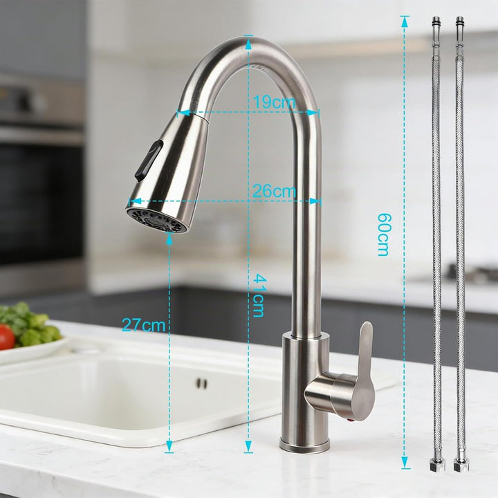 Wasserhahn Küche, Hochdruck Küchenarmatur mit Herausziehbarer Brause, Armatur Wasserhahn Spüle Küche