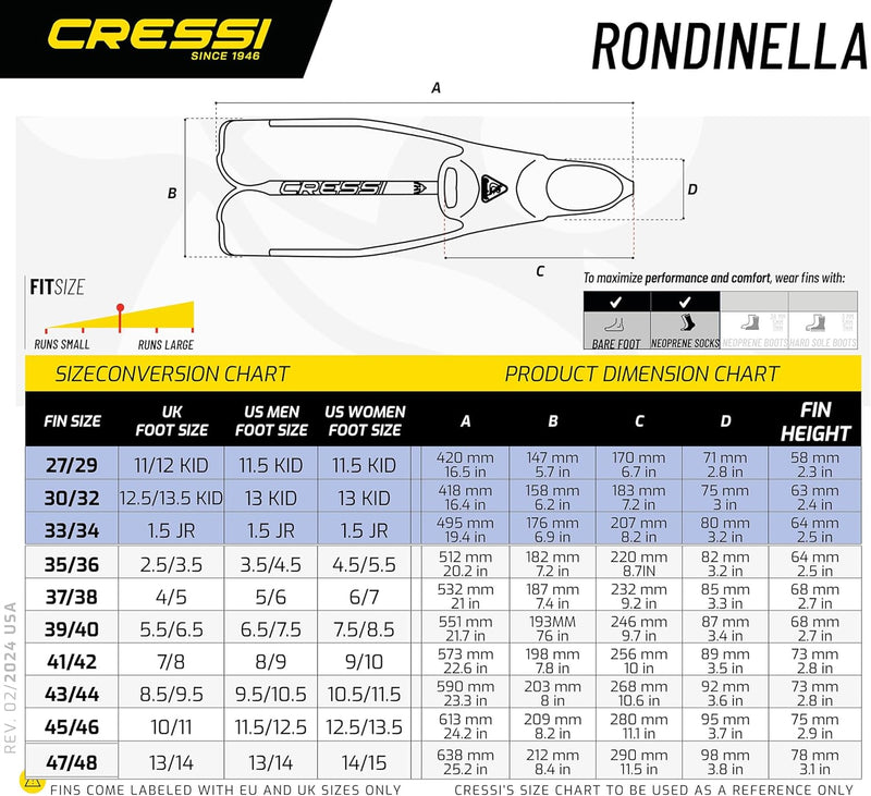 Cressi Rondinella Fins - Leichte und leistungsstarke Flossen zum Tauchen, Freitauchen und Schnorchel