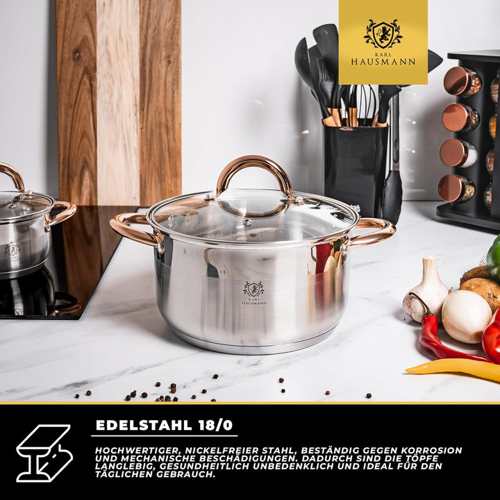 Kochtopf Induktion - 5L - Ø 24 cm - Edelstahl Topf mit Deckel für alle Herdarten Geeignet - Induktio