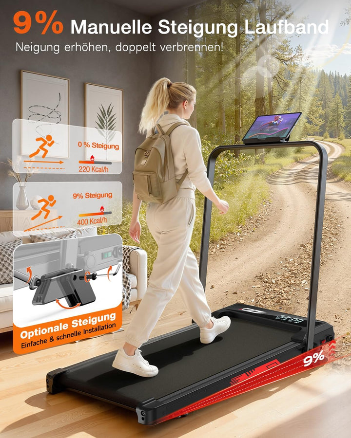 Walking Pad Laufband Klappbar 9%, 1-10 km/h, Brushless Motor | Zuhause und Büro,