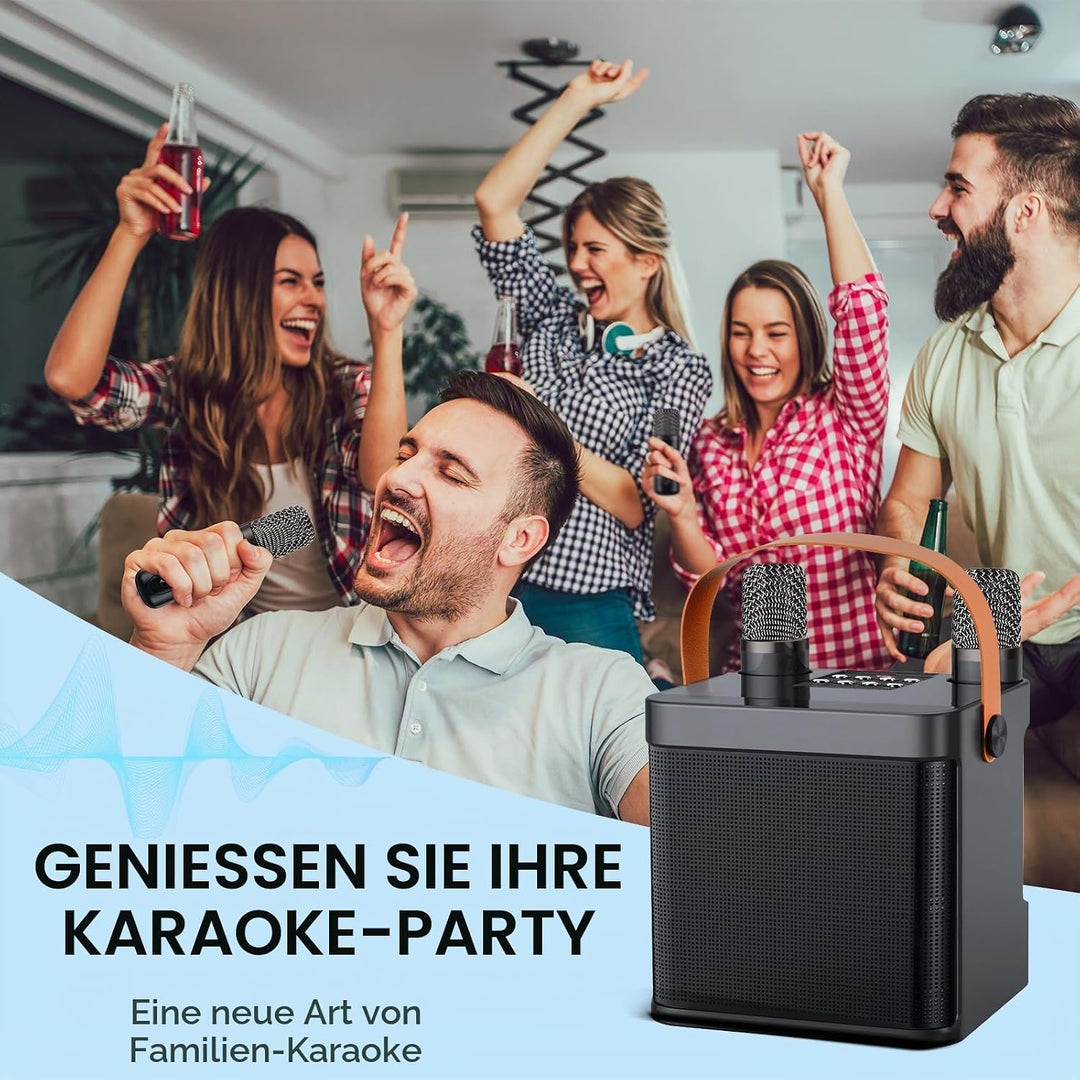 LAMA Karaoke Maschine mit kabellose 2 Mikrofonen Karaoke Anlage, Bluetooth Lautsprecher Box tragbare
