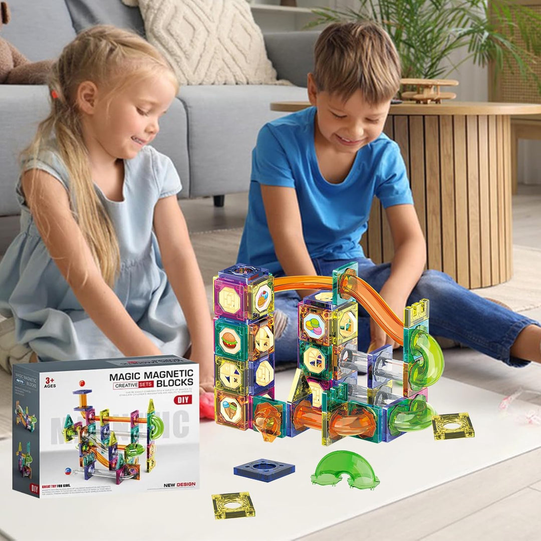Magnetische bausteine 90 Teile Montessori Spielzeug Set Magnetic Tiles Murmelbahn Magnetspielzeug fü