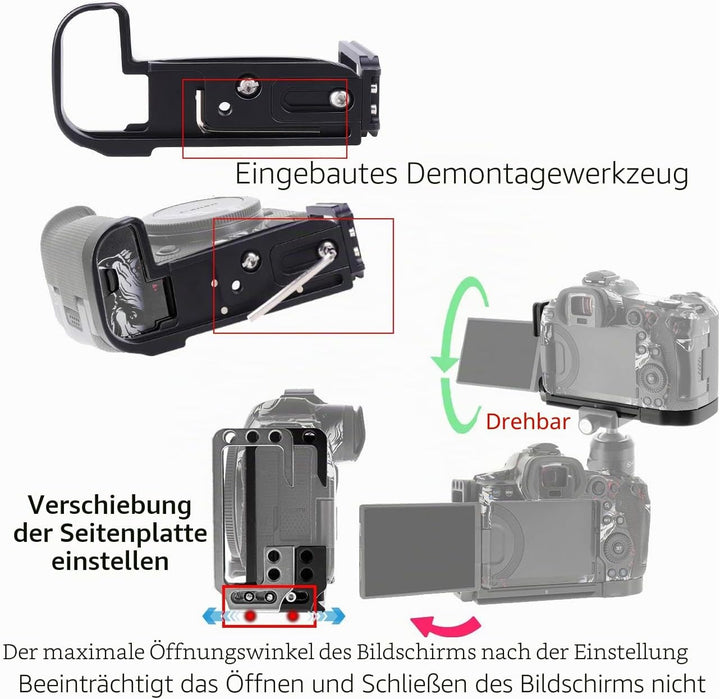 R5 L Winkle, L Bracket Platte für Canon EOS R5 R6 R5C, Extendable Vertical Shoot Schnellwechselplatt