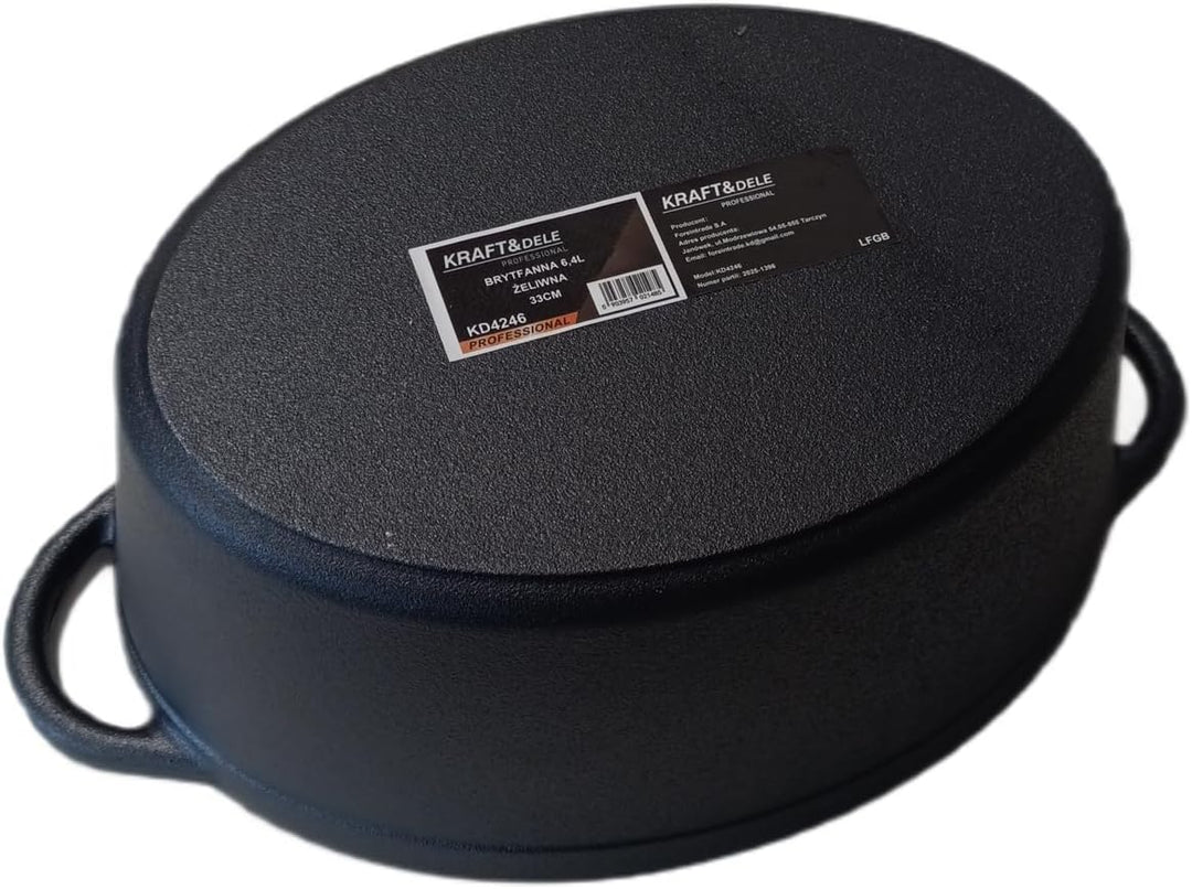 KRAFT&amp;DELE KD4246 Gusseisen Bräter 6,4 L 33 cm Schmortopf Dutch Oven mit Deckel für Induktion, Backo