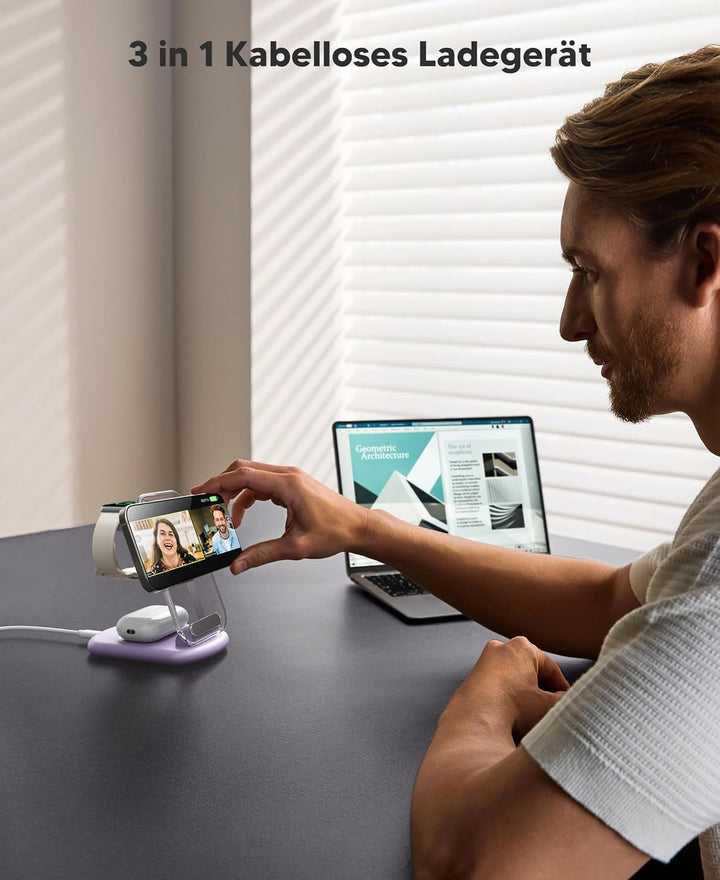 Mag Safe Ladegerät, Ladestation Apple Watch und iPhone, 3 in 1 Ladestation Kompatibel mit iPhone 17