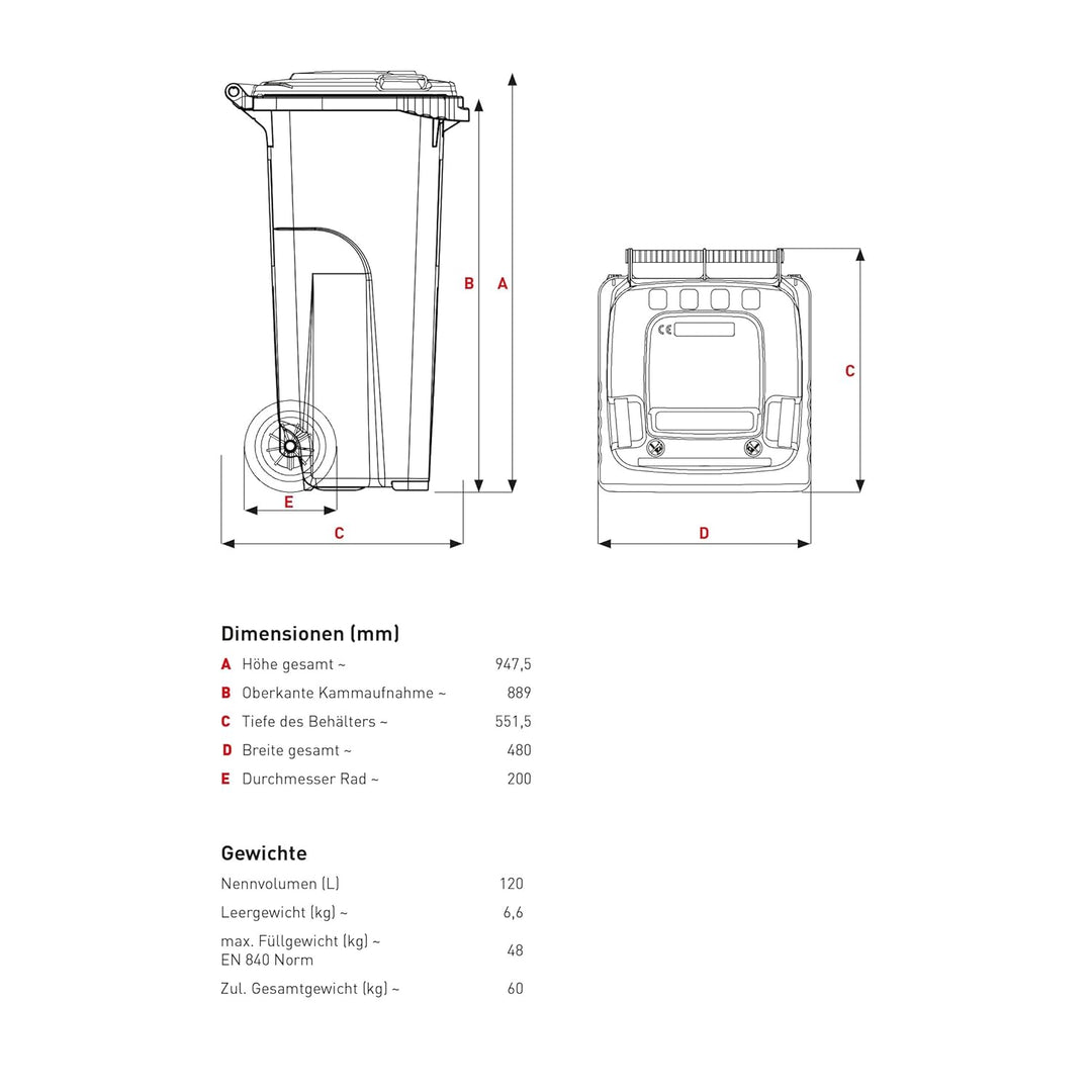 Sulo 120 Liter Müllbehälter Mülltonne Abfalltonne + Schloss + Haltering | Braun |Für alle DIN-Kammsc
