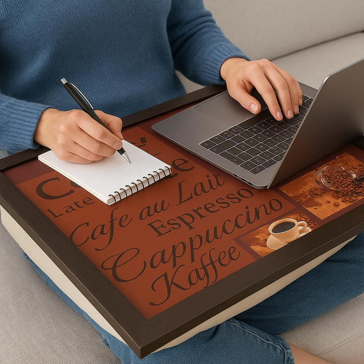 Knie-Tablett mit Kissen – Bequemes Kissen-Tablett für Laptop, Kaffee, Frühstück und mehr – Praktisch