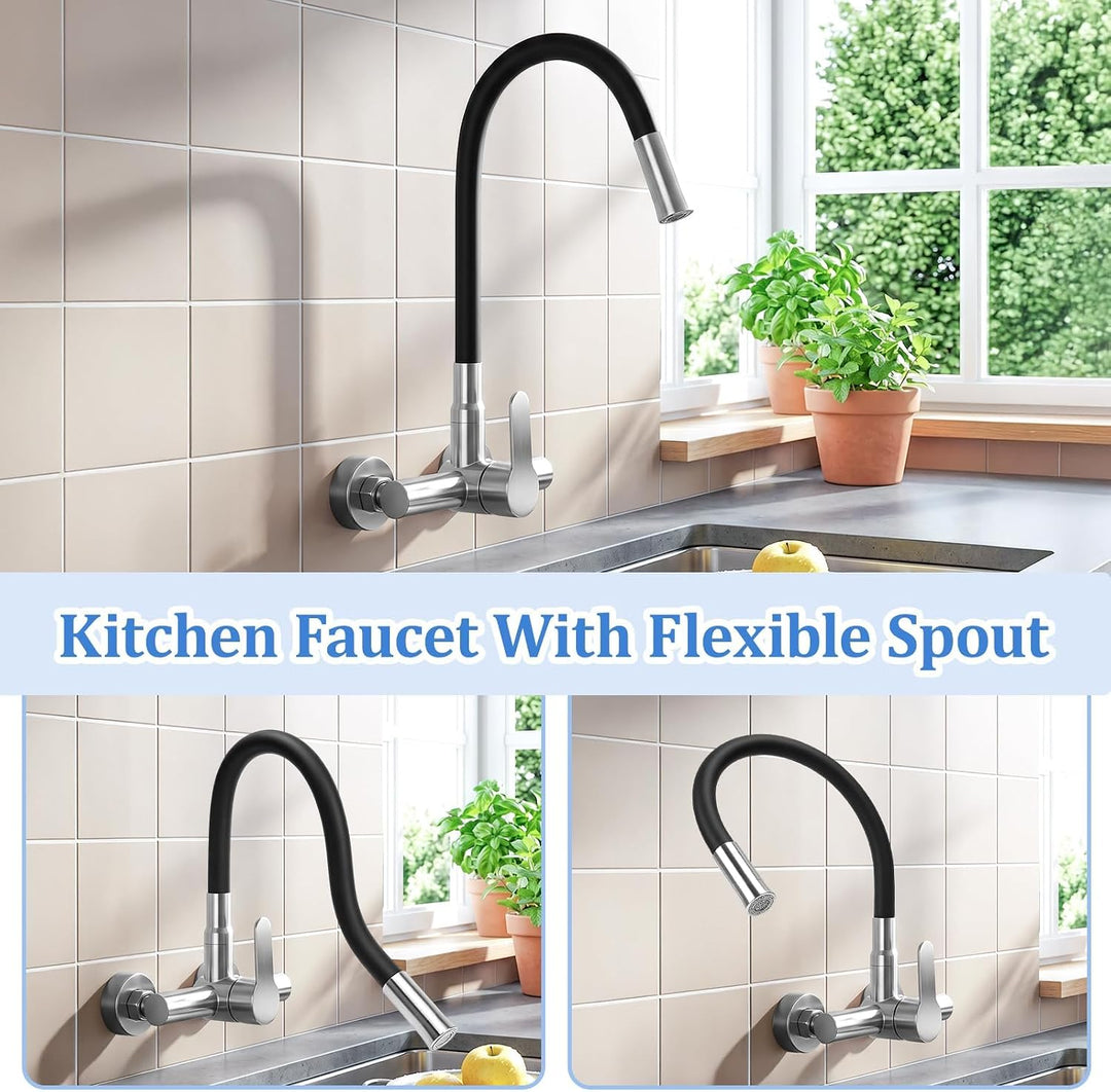 Wasserhahn Küche Flexibler Küchenarmatur Wandmontage Schwarz | Flexibler Küchenarmatur mit 2 Strahla
