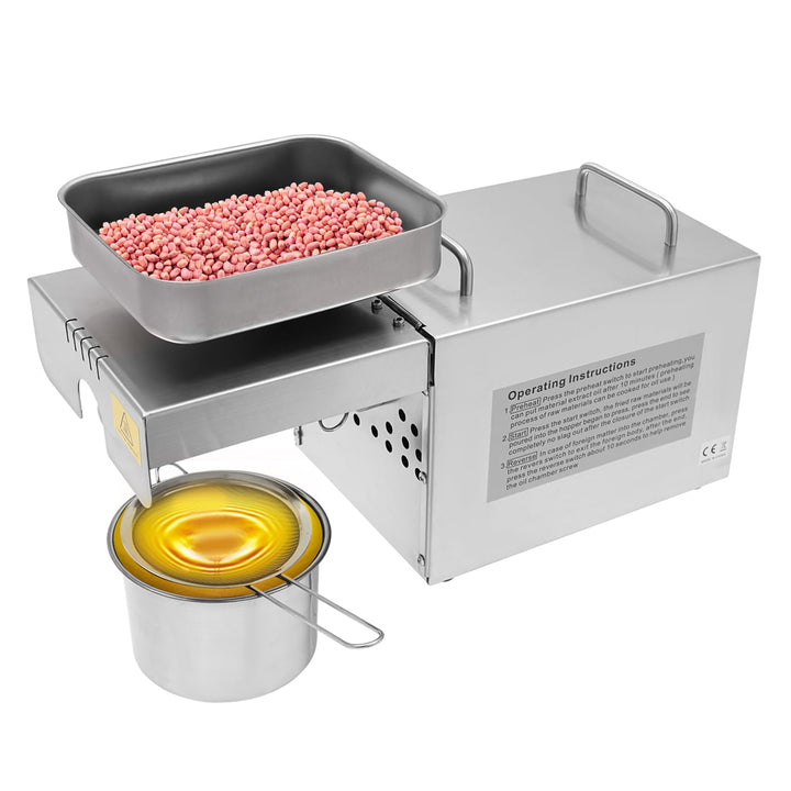 UHDUIG Ölpresse Öl Pressmaschine Elektrische Edelstahl Ölmühle 800W 60rpm 0-250℃ Kalt und Heiss Ölex