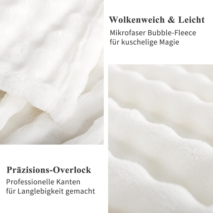 RUIKASI Bubble Decke Kuscheldecke Flauschig Weiss - 150x200cm Sofadecke & Couchdecke aus Plüsch, War