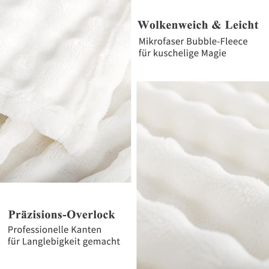 RUIKASI Bubble Decke Kuscheldecke Flauschig Weiss - Weiche Sofadecke & Couchdecke 230x270 cm aus Plü