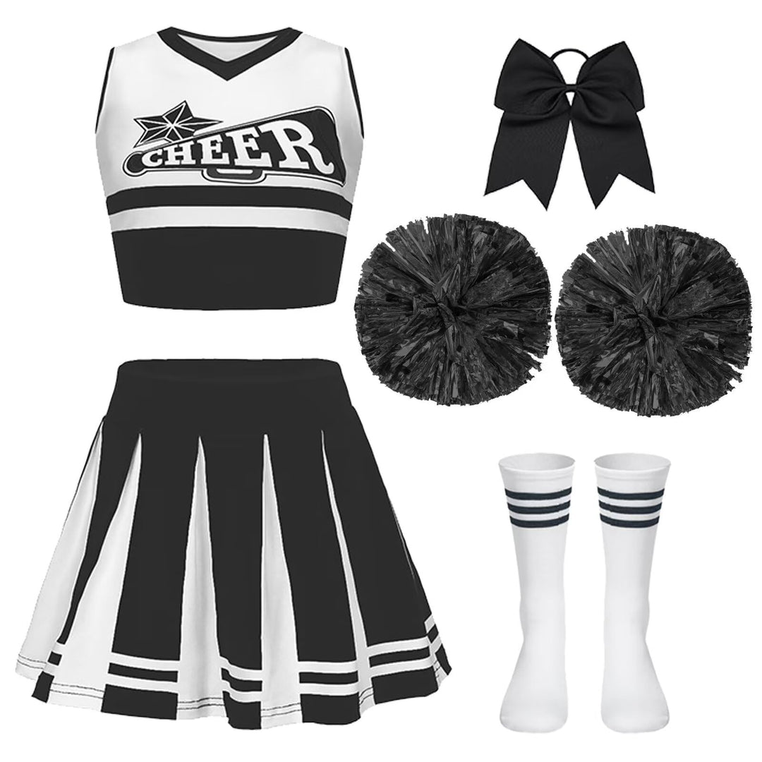 Kostüm Pompom Karneval Mädchen Kostüm Cheerleader Mädchen mit Haarspange Schleife Majorette Stick Po