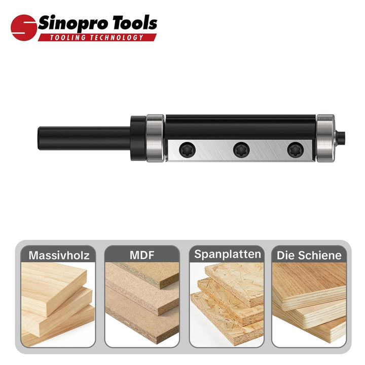 Sinoprotools Wendeplatten Bündigfräser HW – 8 mm Schaft, 16 mm Schneidendurchmesser, 50 mm Schneiden