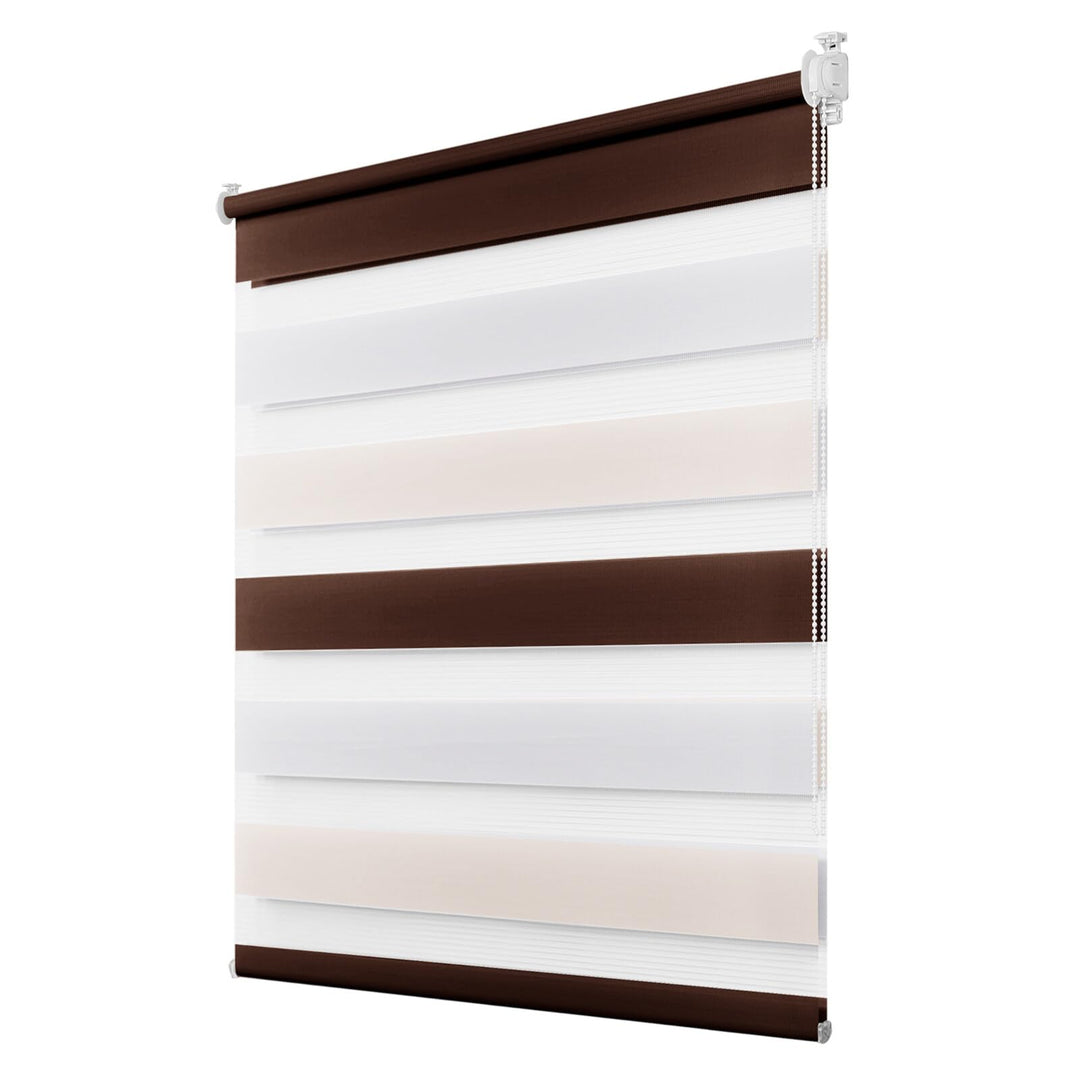 Deswell Doppelrollo Klemmfix ohne Bohren Weiss-Beige-Braun B90 x H140 cm (Stoffbreite 86cm) Rollos f