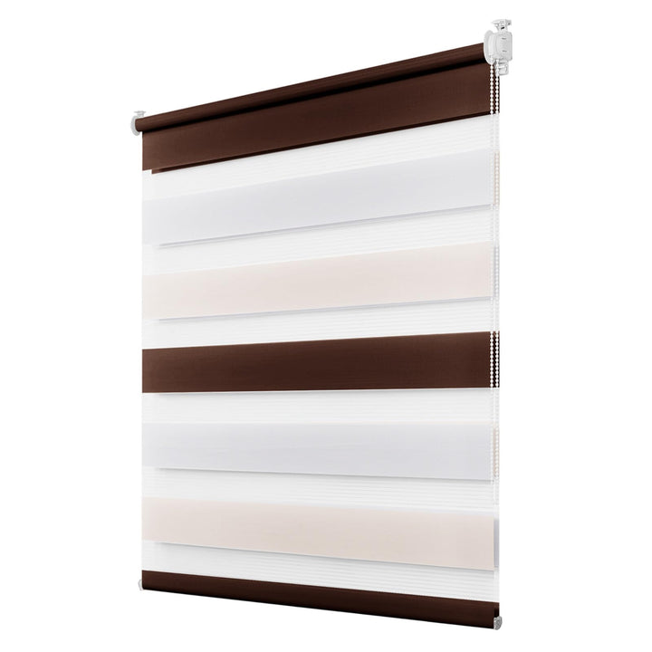 Deswell Doppelrollo Klemmfix ohne Bohren Weiss-Beige-Braun B90 x H140 cm (Stoffbreite 86cm) Rollos f