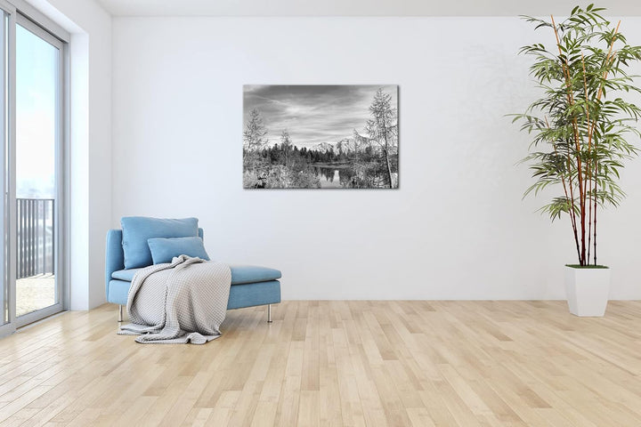 Herbstliche Berglandschaft der Dolomiten Format: 80x60 als Leinwand, Effekt: Schwarz&Weiss, Motiv fe