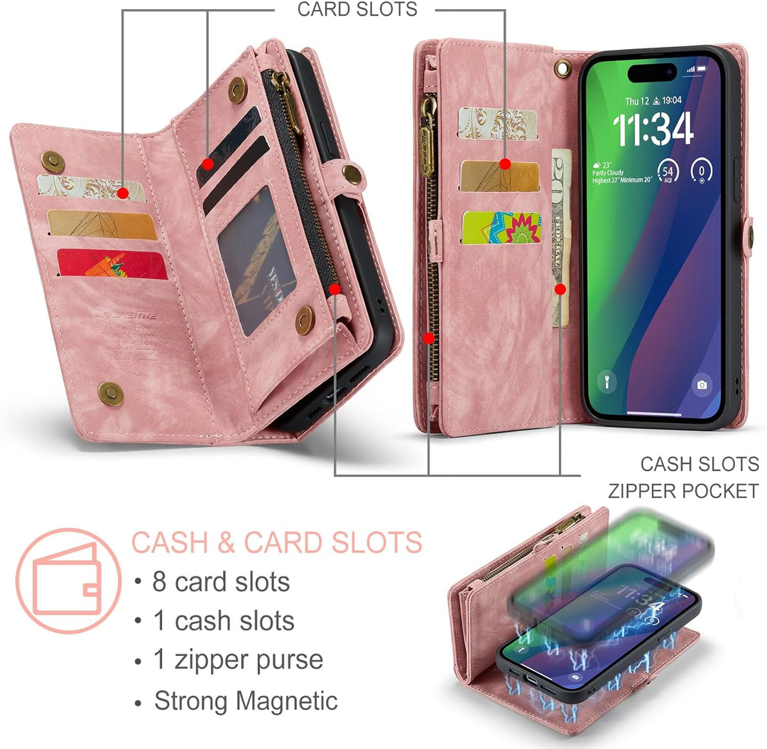 UFinetech für iPhone 15 Plus Hülle, Flip Leder TPU Stossfeste Kartenfach Tasche Handyhülle für iPhon