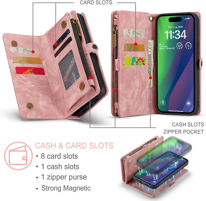 UFinetech für iPhone 15 Plus Hülle, Flip Leder TPU Stossfeste Kartenfach Tasche Handyhülle für iPhon