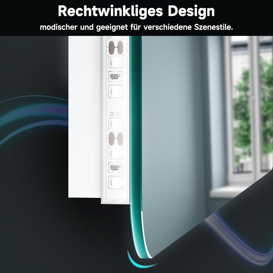 SONNI Badspiegel mit Beleuchtung 120×60 cm Uhr Temperaturanzeige LED Badspiegel mit Touchschalter Ba