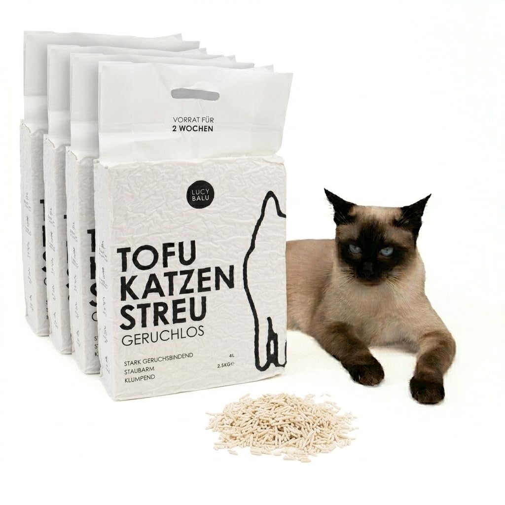 LucyBalu® TOFU Katzenstreu | Klumpendes Katzen Streu | Geruchsbindend und nachhaltig | 4er Set | 24