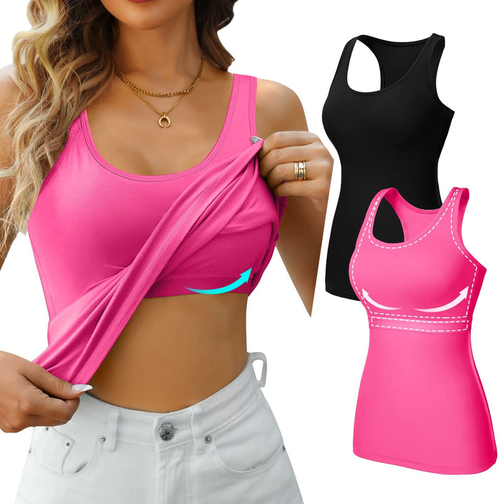 Charmo Unterhemd Damen BH-Hemd Basic Racerback Tank Tops mit Regal-BH Baumwoll Stretch eng Top Slim