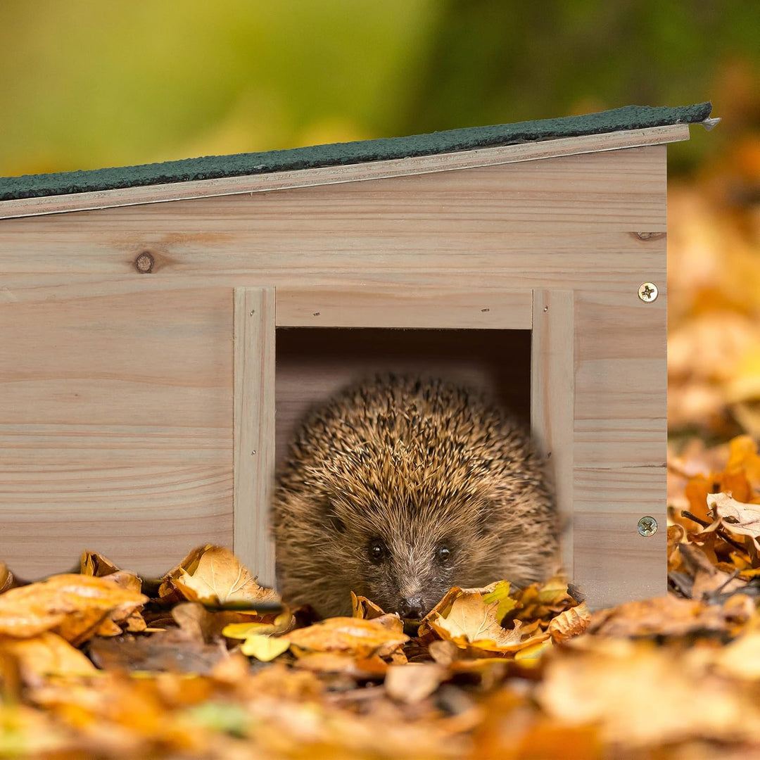 Relaxdays Igelhaus, Holz, Igelhotel mit Boden, 2 Kammern, Winterquartier für Igel, Garten, HBT: 21,5