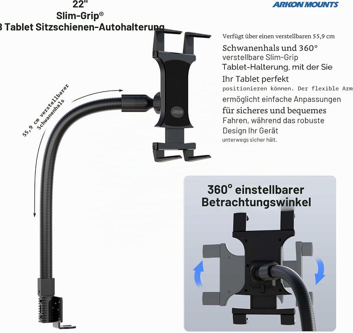 Arkon – Halterung für Autositzschiene oder Boden-Tablethalterung mit 56 cm langem Arm für iPad Pro,
