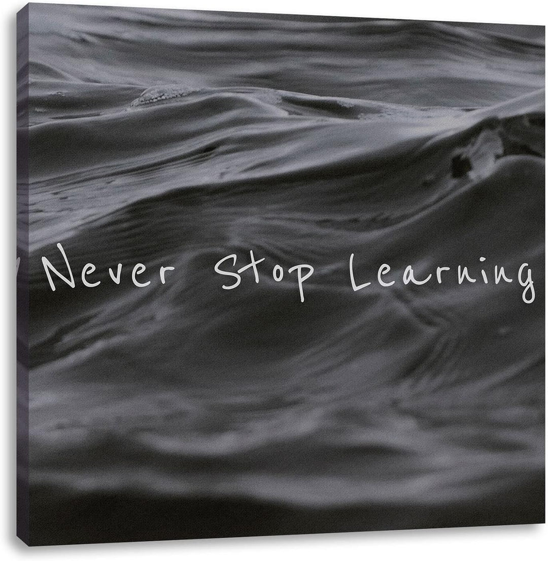 Pixxprint Never Stop Learning Motivaton als Leinwandbild Quadratisch| Grösse: 70x70 cm | Wandbild |