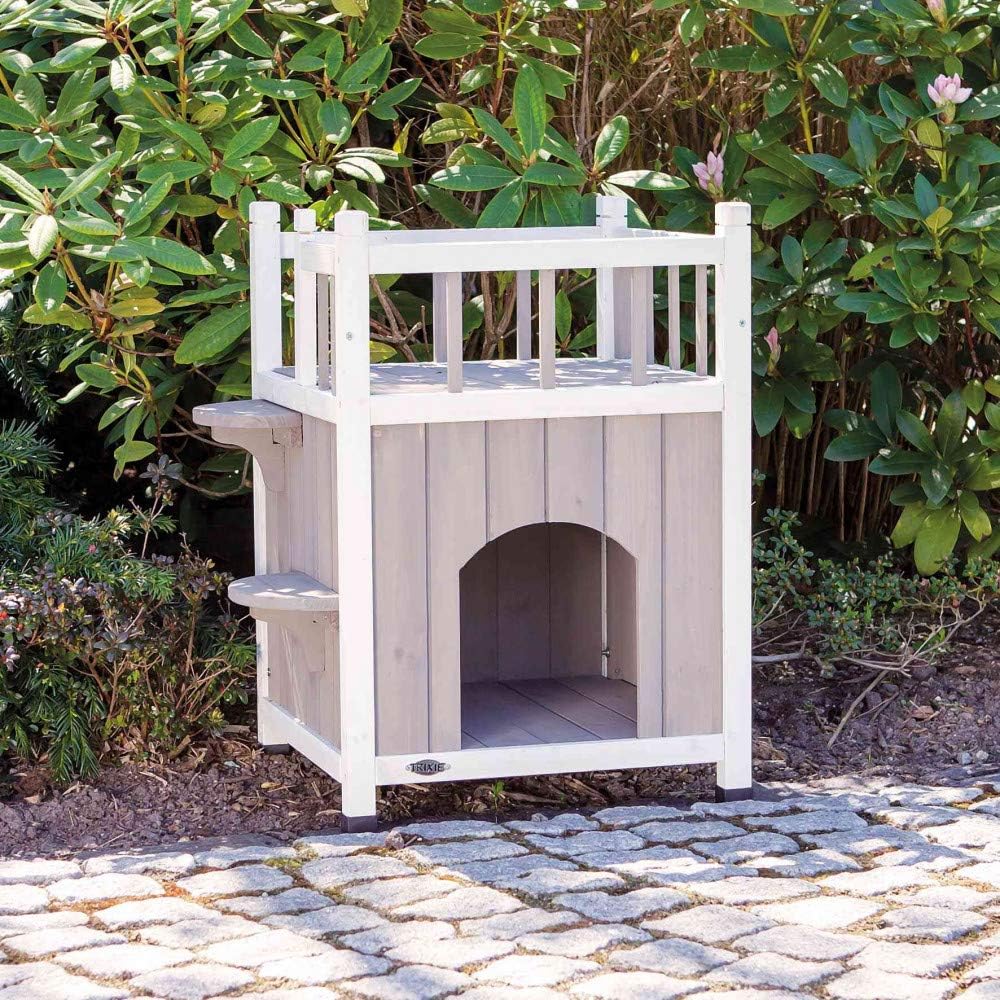 Trixie 44093 natura Cat's Home mit Balkon, 45 × 65 × 45 cm, grau/weiss 17.5 x 17.5 x 25.5 in. Katze,