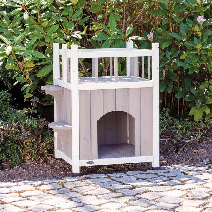 Trixie 44093 natura Cat's Home mit Balkon, 45 × 65 × 45 cm, grau/weiss 17.5 x 17.5 x 25.5 in. Katze,