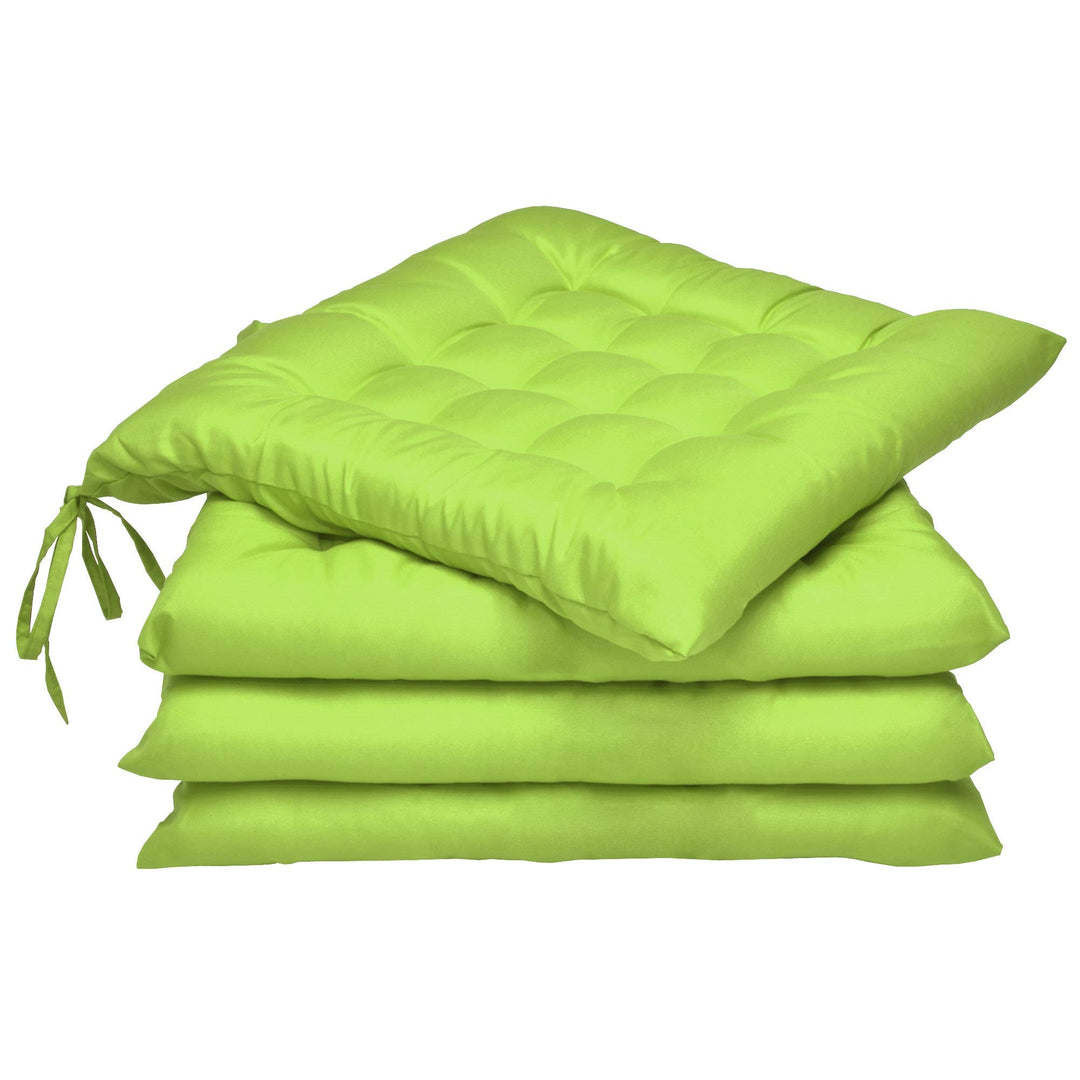 Beautissu 4er Set Stuhlkissen mit Bändern Indoor &amp; Outdoor Auflagen Stühle | 40x40 in Grün mit 5cm P
