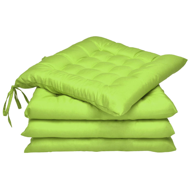 Beautissu 4er Set Stuhlkissen mit Bändern Indoor &amp; Outdoor Auflagen Stühle | 40x40 in Grün mit 5cm P