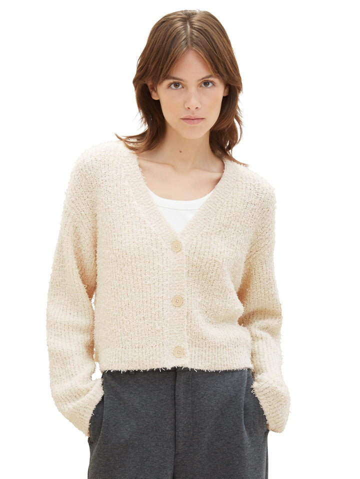 TOM TAILOR Denim Damen Cosy Relaxed Cardigan L 29511 - Soft Neutral Beige, L 29511 - Soft Neutral Be