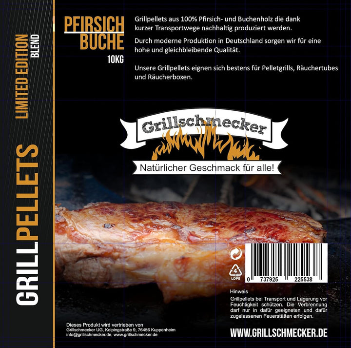 Grillpellets - Holzpellets 10kg aus Pfirsich und Buchenholz Beutel für Grill, Pelletofen & Smoker