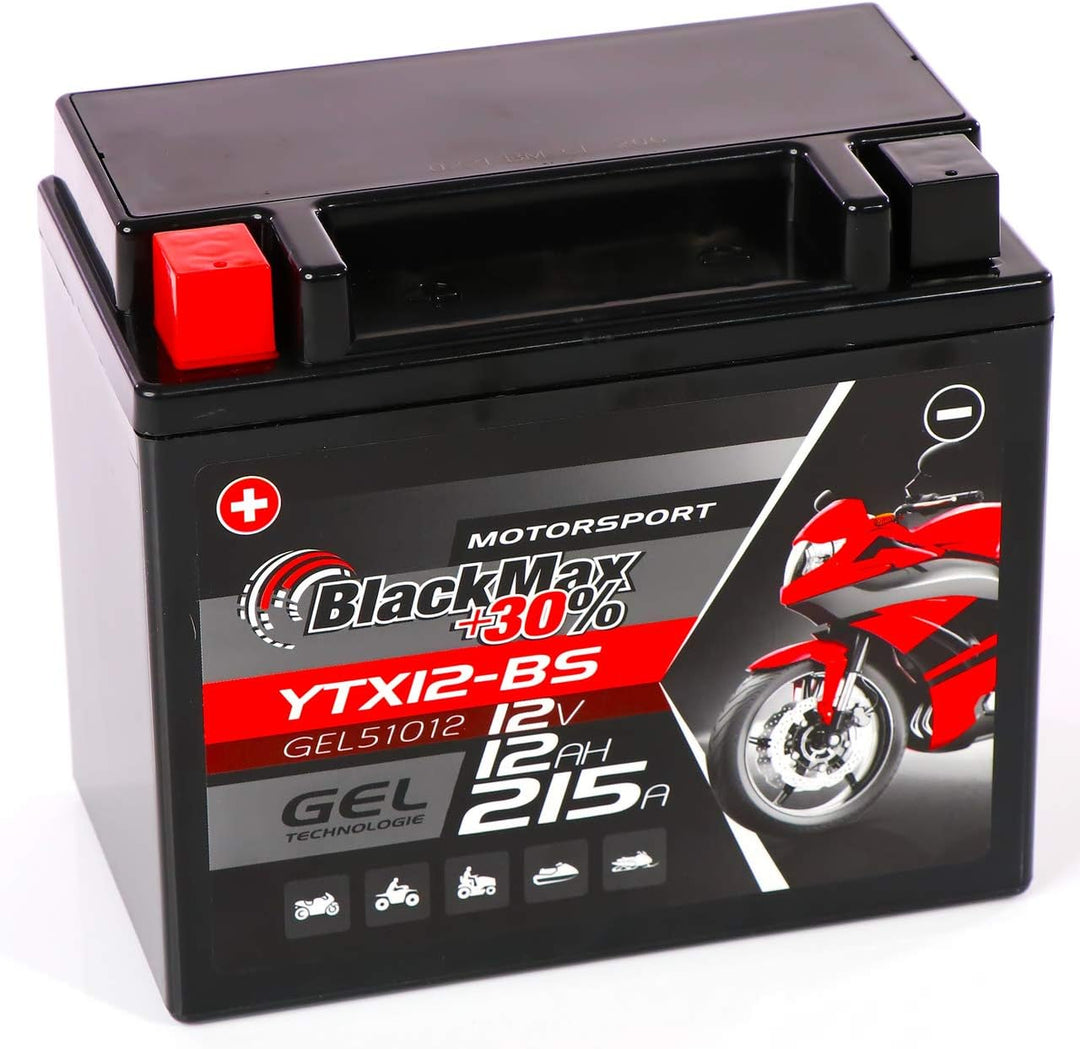 BlackMax YTX12-BS Motorradbatterie GEL 12V 12Ah CTX12-BS Batterie 51012 Quad 12Ah - 215A - YTX12-BS,