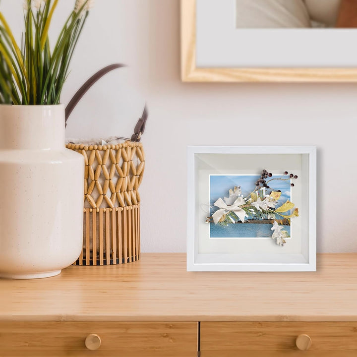 3D Bilderrahmen zum Befüllen Tiefer 5cm, Holz-Schattenbox 21,6x21,6 cm, Objektrahmen für Wand & Desk