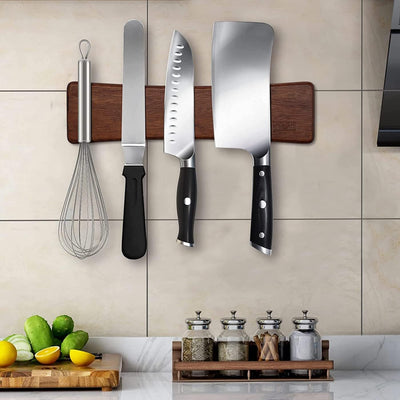 HOSHANHO Magnetleiste Messer 40 cm, Magnetisch Messerhalter für Wand, Akazienholz Messerhalter Magne