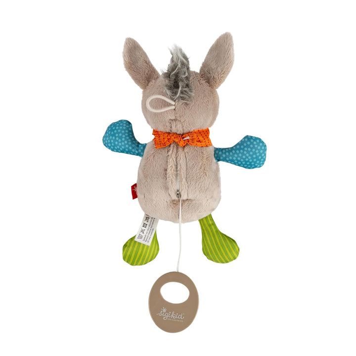 SIGIKID Minispieluhr Esel, Kuscheltier mit Spieluhr zum Aufziehen, sanfte Melodie zum Einschlafen, S